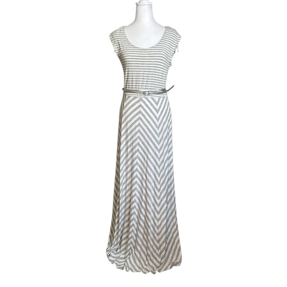 Calvin Klein Chevron Stripes Gray Lightweight Maxi Dress Size 6 - Picture 1 of 17